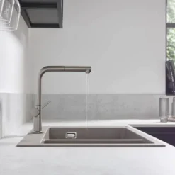 Hansgrohe Talis M54 270 Single Lever Kitchen Mixer With Pull Out Spray - Stainless Steel -Shower Room Shop 72808800 d1