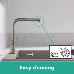 Hansgrohe Talis M54 270 Single Lever Kitchen Mixer With Pull Out Spray - Stainless Steel -Shower Room Shop 72808800 d3