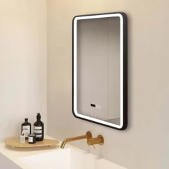 Arezzo Matt Black 500 X 700mm Rectangular LED Illuminated Anti-Fog Bathroom Mirror With Time Display -Shower Room Shop arzim01mb d1