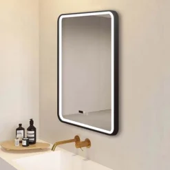 Arezzo Matt Black 600 X 800mm Rectangular LED Illuminated Anti-Fog Bathroom Mirror With Time Display -Shower Room Shop arzim02mb d1