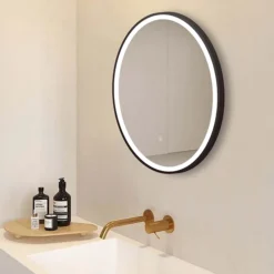 Arezzo Matt Black 600mm Round LED Illuminated Anti-Fog Bathroom Mirror 8 Arezzo Matt Black 600mm Round LED Illuminated Anti-Fog Bathroom Mirror -Shower Room Shop arzim08mb d1