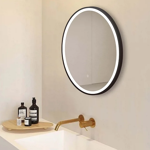 Arezzo Matt Black 600mm Round LED Illuminated Anti-Fog Bathroom Mirror 5 Arezzo Matt Black 600mm Round LED Illuminated Anti-Fog Bathroom Mirror - Image 3