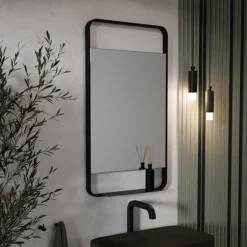Arezzo Matt Black 550 X 1000mm Mirror With Shelf -Shower Room Shop az55100mb d1