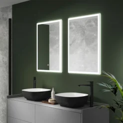 Arezzo 500 X 700mm Recessed LED Illuminated Bathroom Mirror Cabinet With Shaver Socket & Anti-Fog -Shower Room Shop az8920mb d1