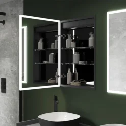 Arezzo 500 X 700mm Recessed LED Illuminated Bathroom Mirror Cabinet With Shaver Socket & Anti-Fog -Shower Room Shop az8920mb d2