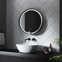 Arezzo Matt Black 600mm Round Colour Changing LED Illuminated Bathroom Mirror With Anti-Fog -Shower Room Shop az8930mb d1