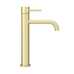 Arezzo Round Brushed Brass High Rise Mono Basin Mixer Tap 11 Arezzo Round Brushed Brass High Rise Mono Basin Mixer Tap -Shower Room Shop azbbhrt n d3