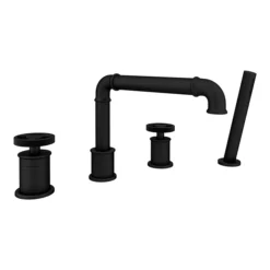 Arezzo Matt Black 4TH Industrial Style Deck Mounted Bath Shower Mixer Inc. Pull Out Handset -Shower Room Shop azisbk04d2