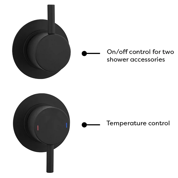 Arezzo Matt Black Concealed Individual Diverter + Thermostatic Control Shower Valve 3 Arezzo Matt Black Concealed Individual Diverter + Thermostatic Control Shower Valve