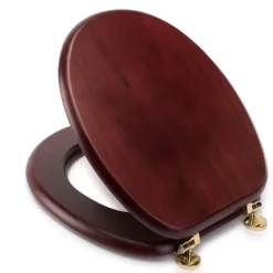 Croydex Mahogany Effect Solid Wood Toilet Seat With Brass Effect Fixings -Shower Room Shop wl515202ai2